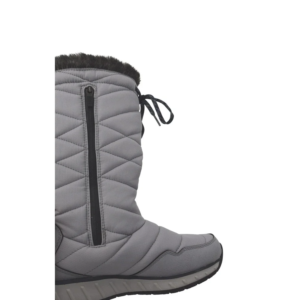 LL Bean Ultralight Primaloft Winter Boots Gray‎ Quilted Faux Fur Trim Tall Zip